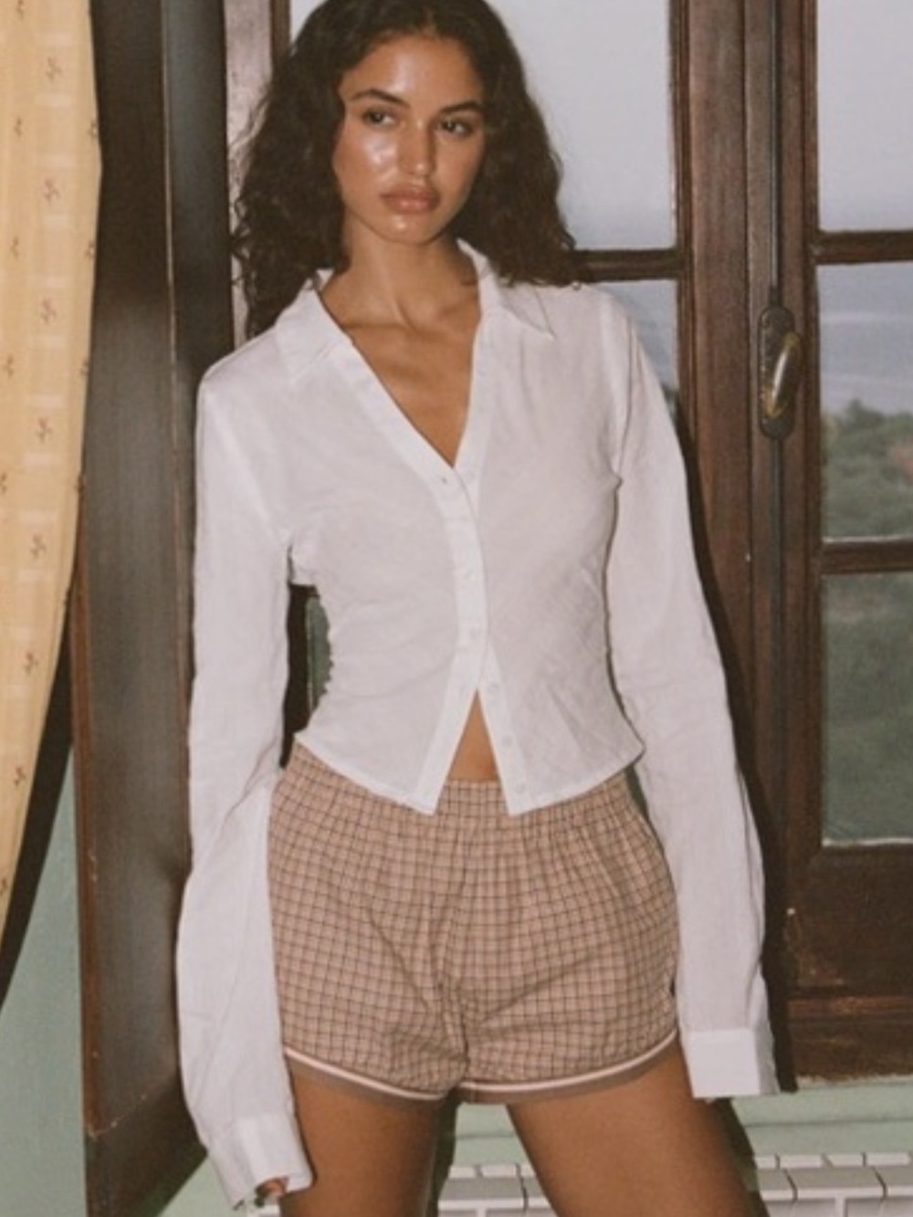 With Jean White Lyla long sleeve button down shirt